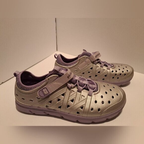 Stride Rite phibian big girls size 5, silver and purple, hook n loop closure - Picture 10 of 11